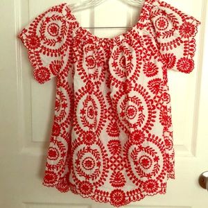 Never worn, embroidered, off-the-shoulder top